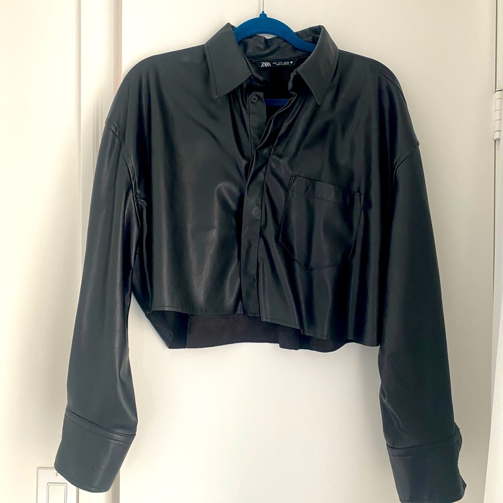 Zara Faux Leather Button Crop Top